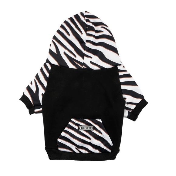 Frenchie Bulldog Zebra Dog Faux Fur Lined Hoodie Sweatshirt - Size Large - Picture 1 of 12